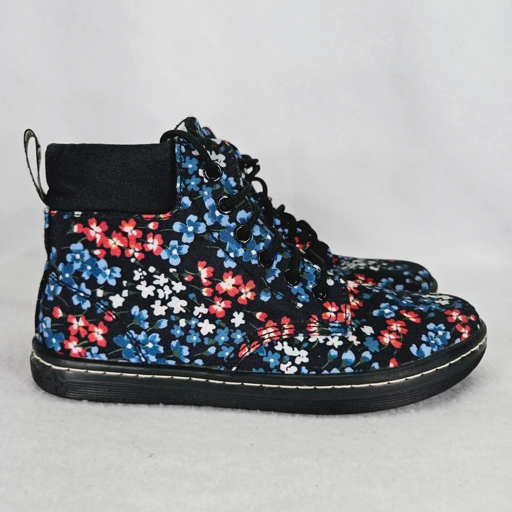 Dr‎ Martens Shoes Womens 7 Maelly Black Floral Canvas Boots Sneakers Air Walk
